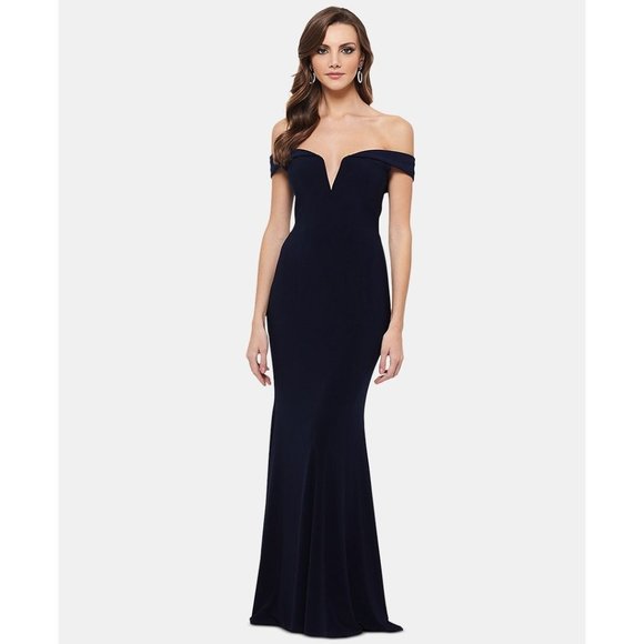 XSCAPE Women's Off The Shoulder Camilla Gown Navy Blue Size 8 main image 0